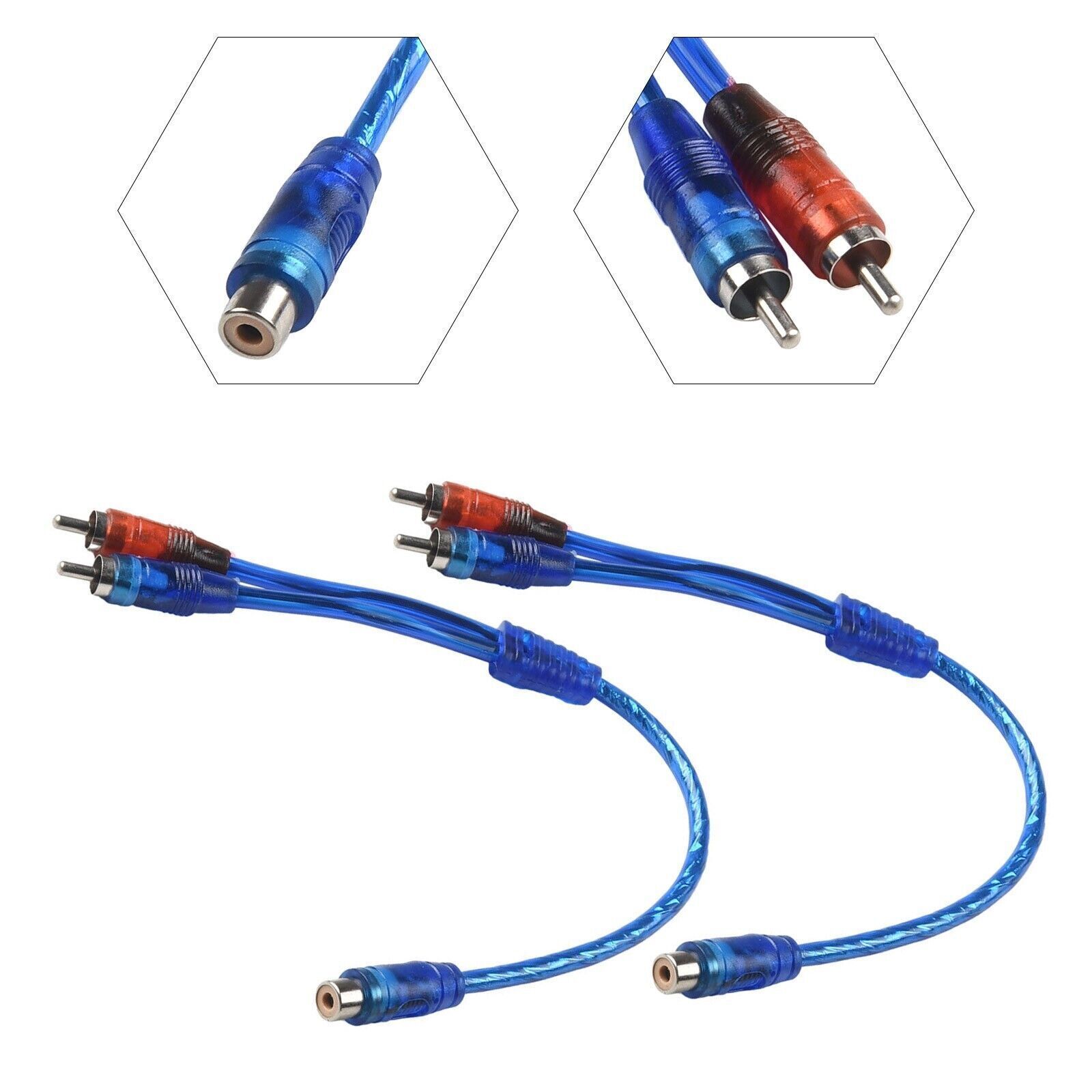 RCA Y Splitter Audio Cable Adapter 1 Female to 2 Male Connectors 2pcs - Blue