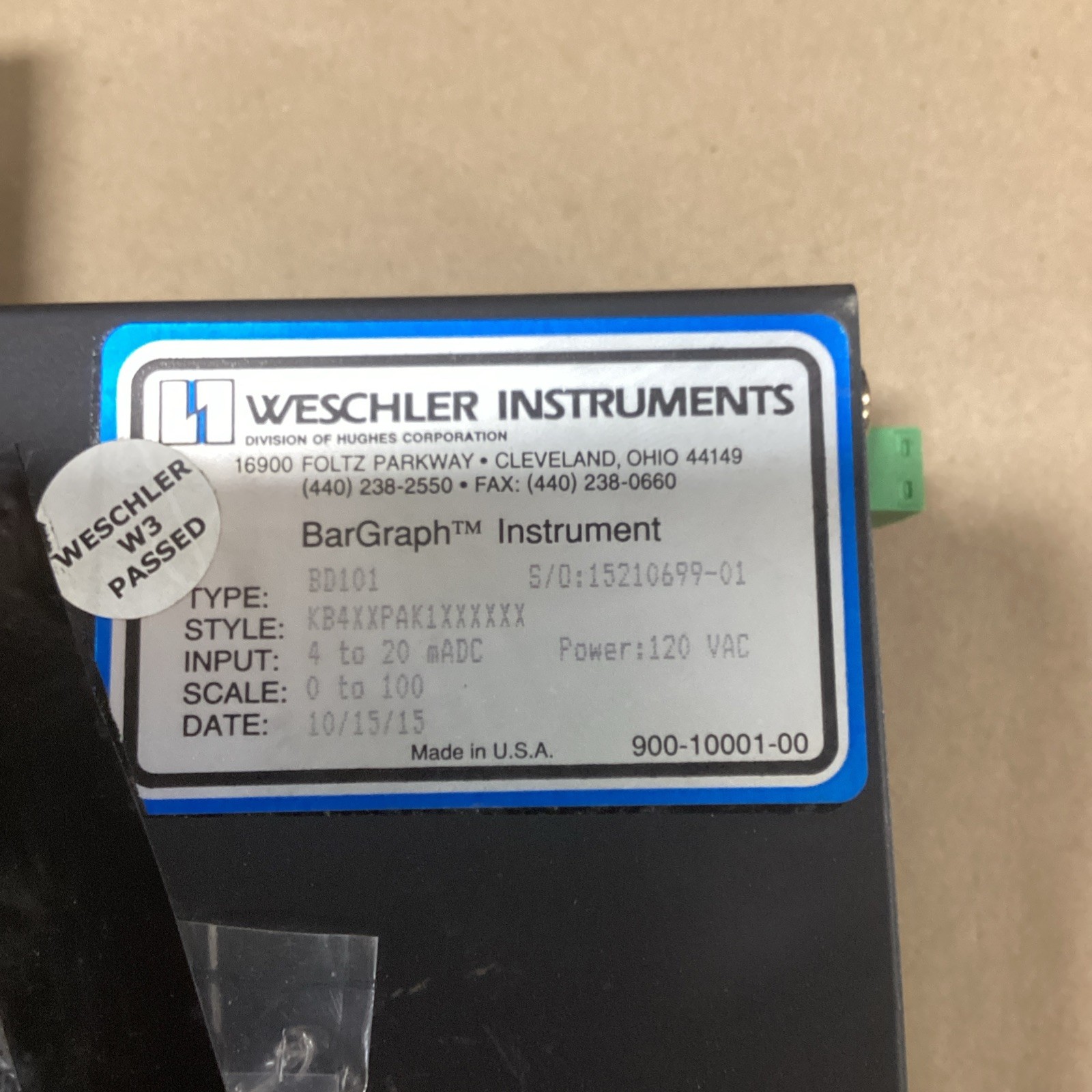 Weschler Instruments BD101 BarGraph Instrument 15210699-01