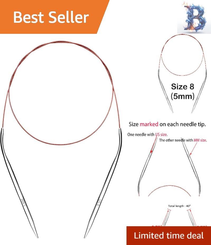 Elegant 40 Inch Stainless Steel Circular Needles - Perfect for Knitting Projects
