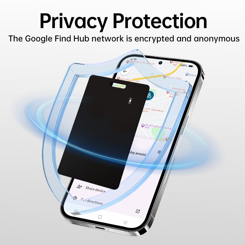 IP68 Waterproof Wallet Tracker Card for Android, Wireless Rechargeable BLACK
