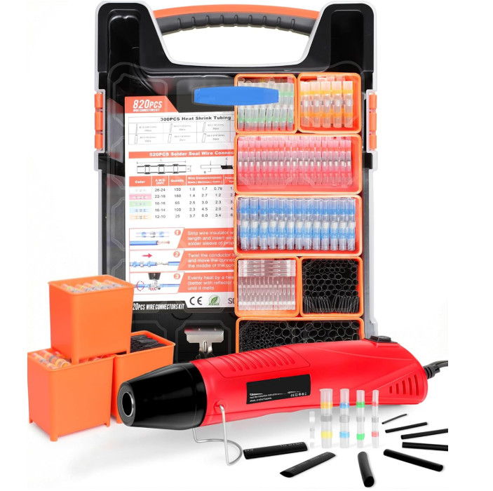 Kit de Tubos Termorretráctiles y Conectores 820 Pzs para Cableado Compatible con