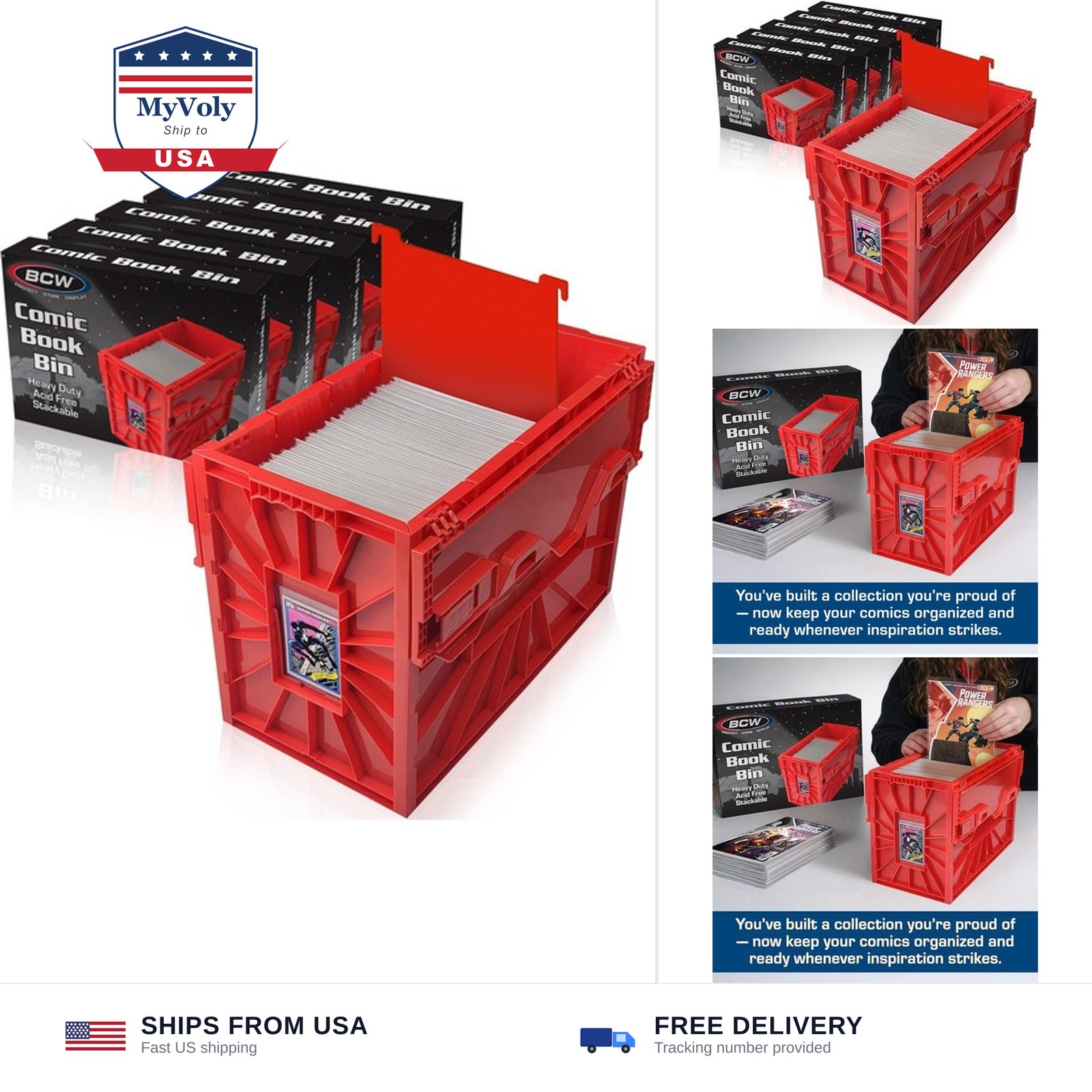 BCW Short Comic Book Bin | Holds 150 Comics | Stackable Plastic Storage | Aci...