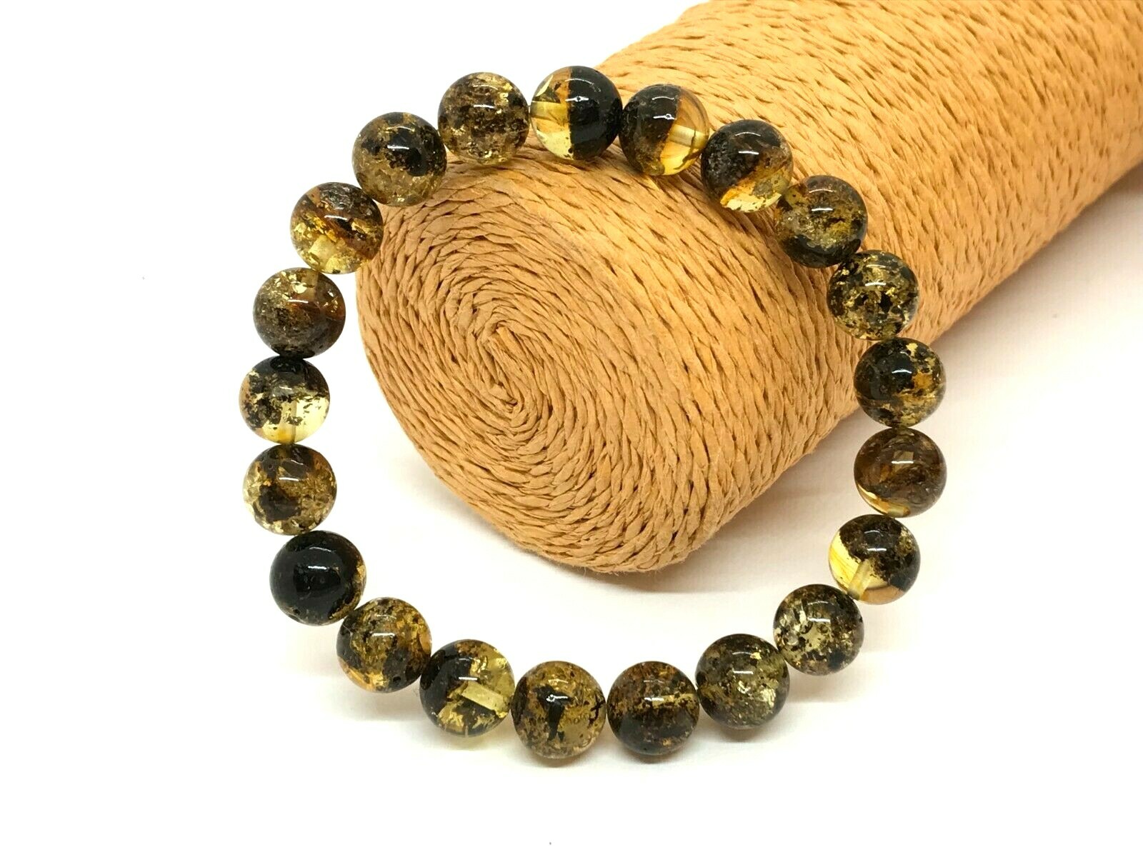 AMBER BRACELET Gift Round Beads Natural Baltic Amber Elastic Jewelry 11g 16459