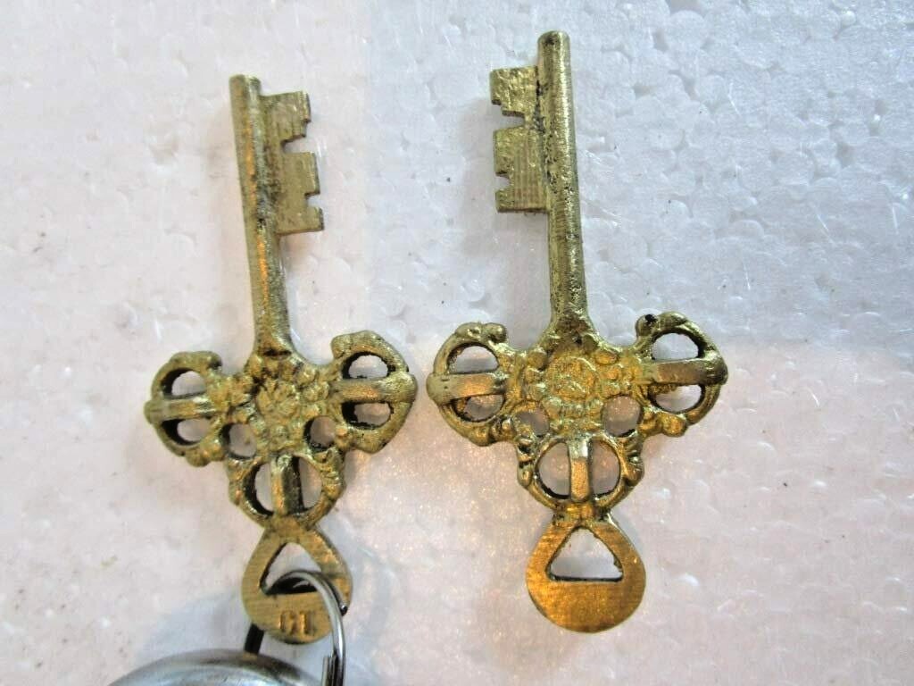 Handmade Working Functional Fish Shape Brass Padlock with Keys With Color Stone