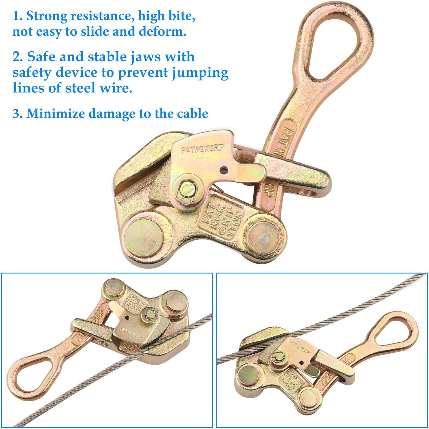 2 PCS Cable Grip Steel Wire Puller 1 Ton - 2210Lb Pulling Load Cable Puller Tool