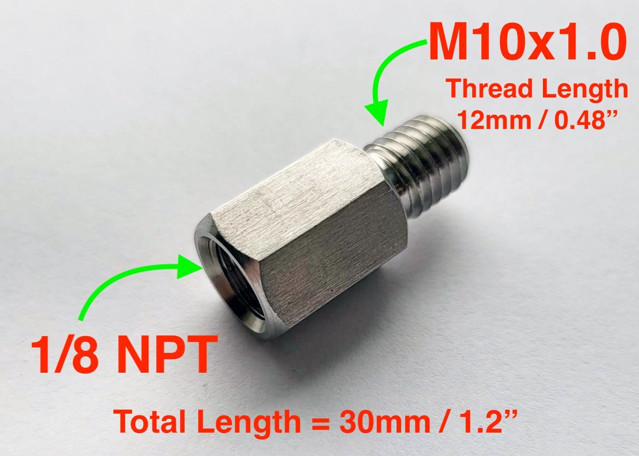 M10x1.0 Male to 1/8 NPT Female Stainless Sensor Fittings Conversion Adapter