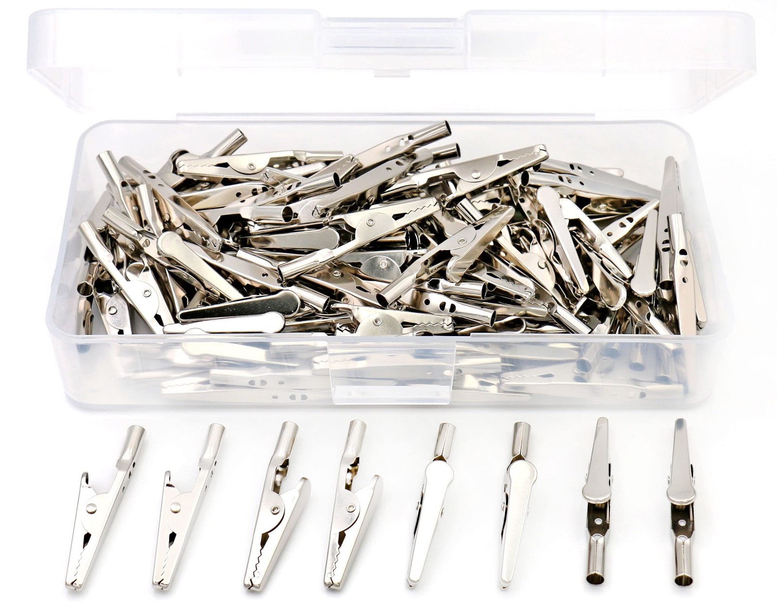 100 Pcs 2/51Mm Steel Alligator Clips Crocodile Clamps SILVER Tone Nickel Plated