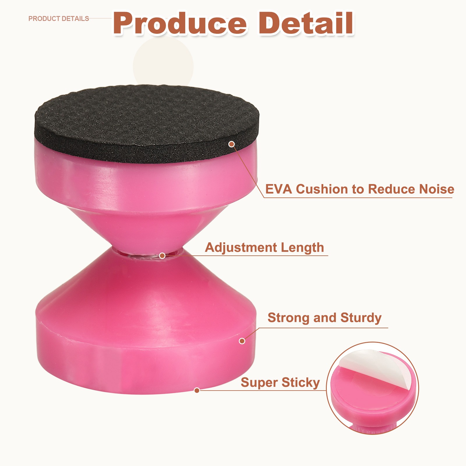 2 Pcs Headboard Stoppers, 1.85 Inch Adjustable Threaded Bed Frame Tool, Pink