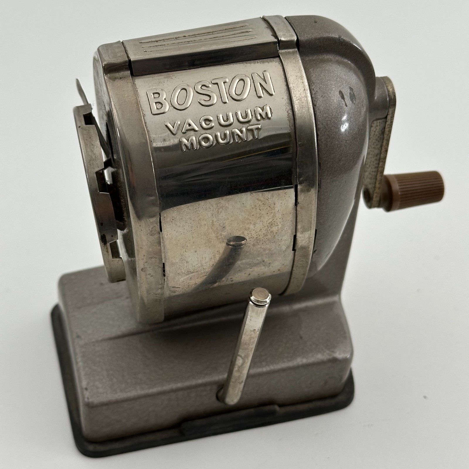 Boston Vacuum Mount Pencil Sharpener Vintage Metal Desk Crank USA