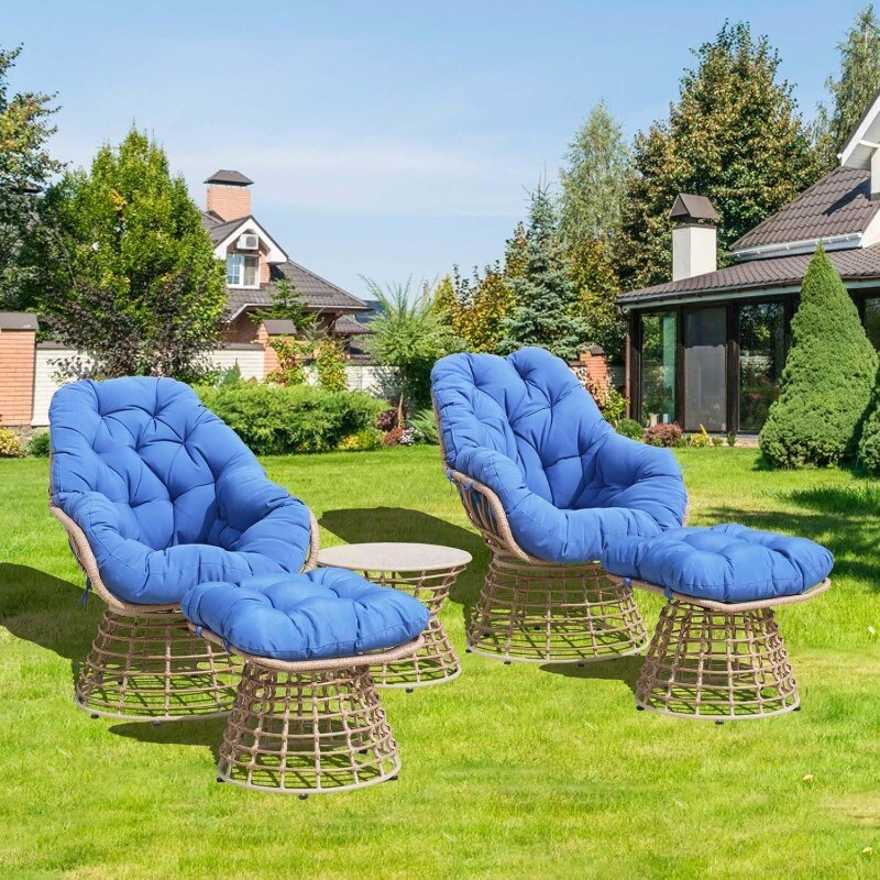 VIXLON Outdoor Furniture Patio Rattan Chair and Table Sets Garden Swivel Chairs