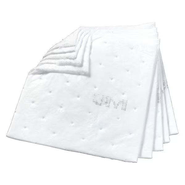 3m Sorbent Pad, 33 gal, 17 in x 19 in, Oil, White, Polyester, Polypropylene -255