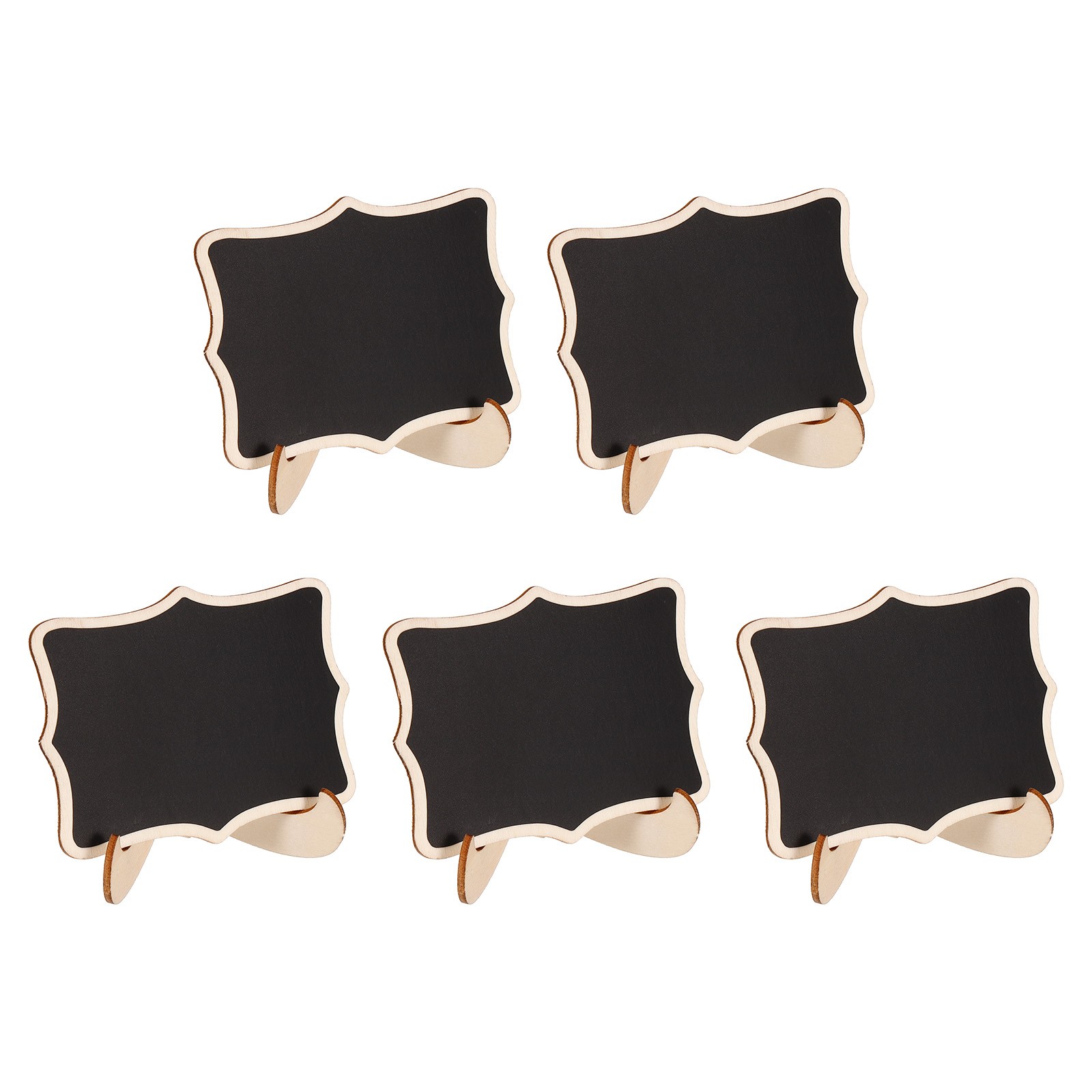 5 x Mini Chalkboard Signs Small Blackboard Labels with Stand Wooden Wavy Black