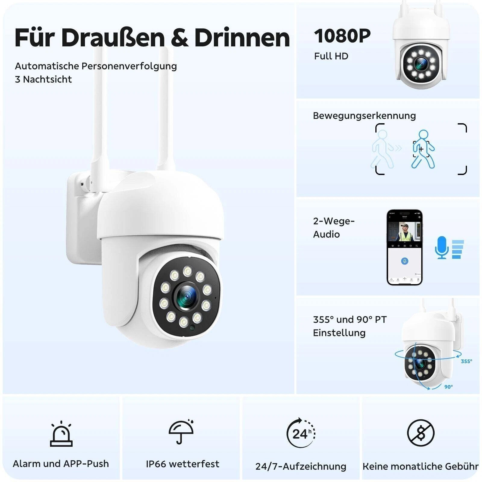 360° PTZ CCTV Surveillance Camera System with 10CH NVR, Weatherproof, Easy Setup