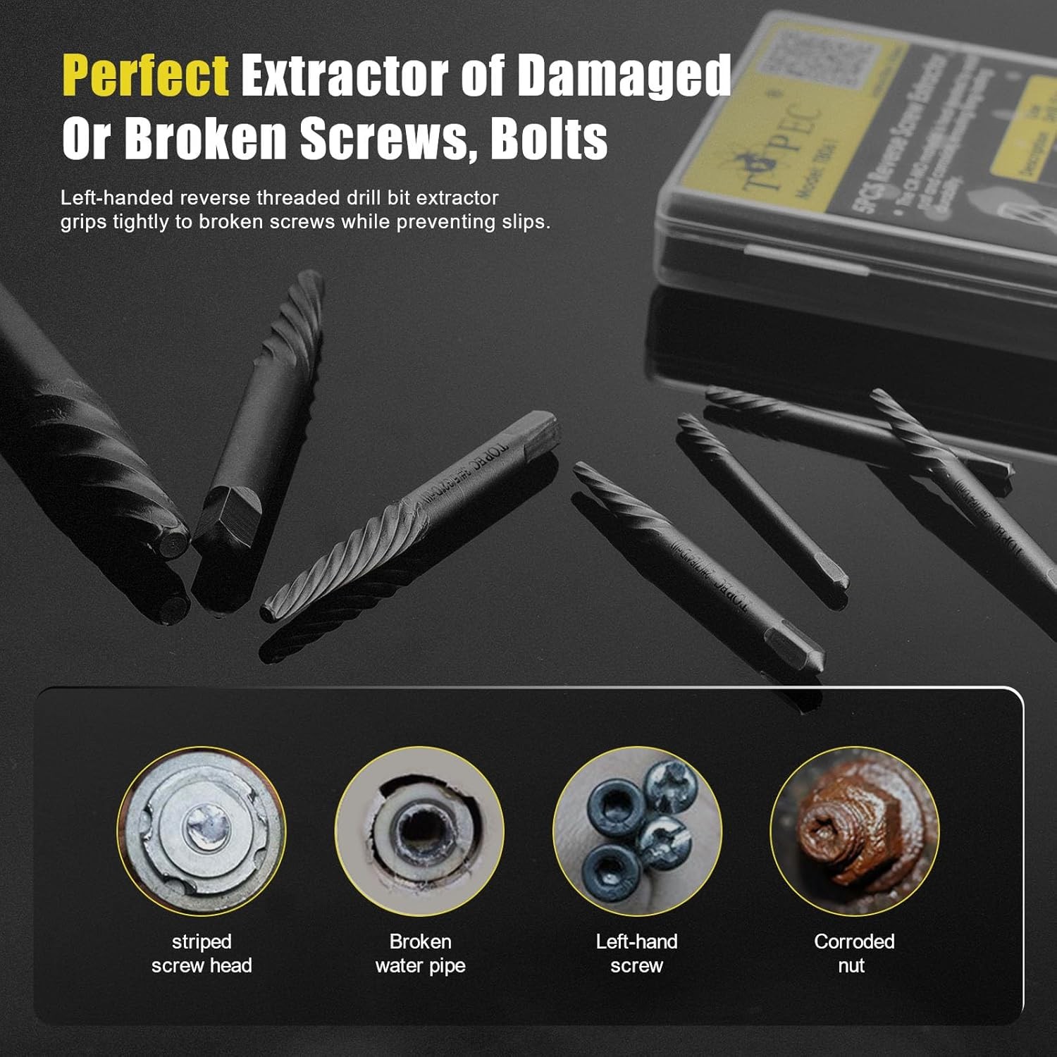 TOPEC Damaged Screw Extractor Set, 7 Piece Easy Out Bolt for...