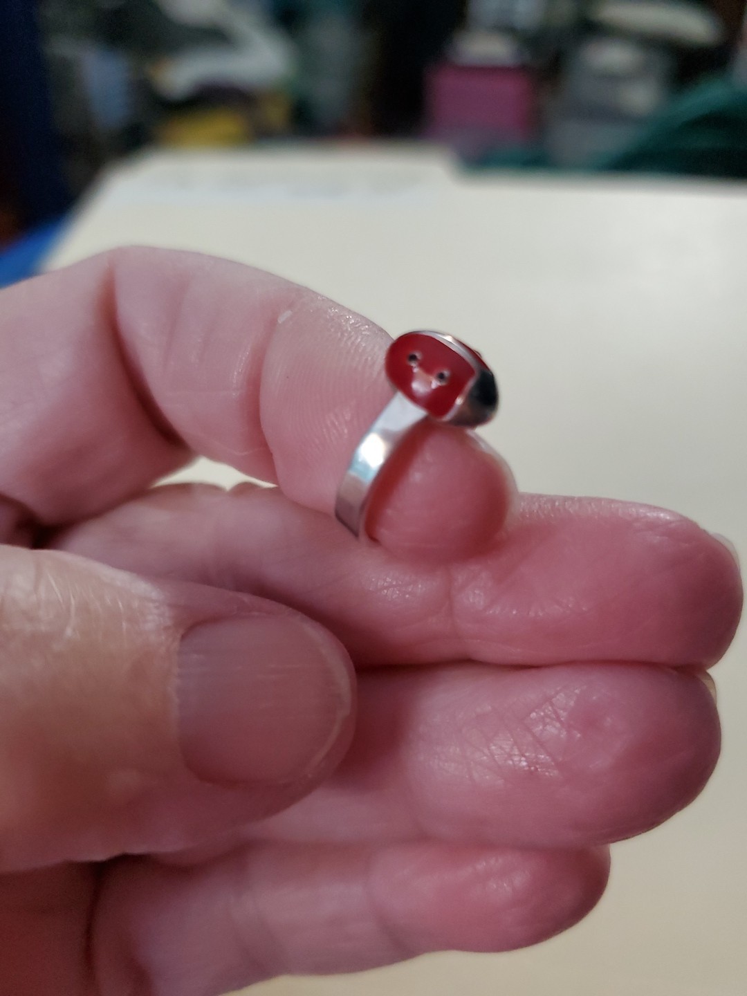 925 Open Back Red Enamel Lady Bug Toe Ring