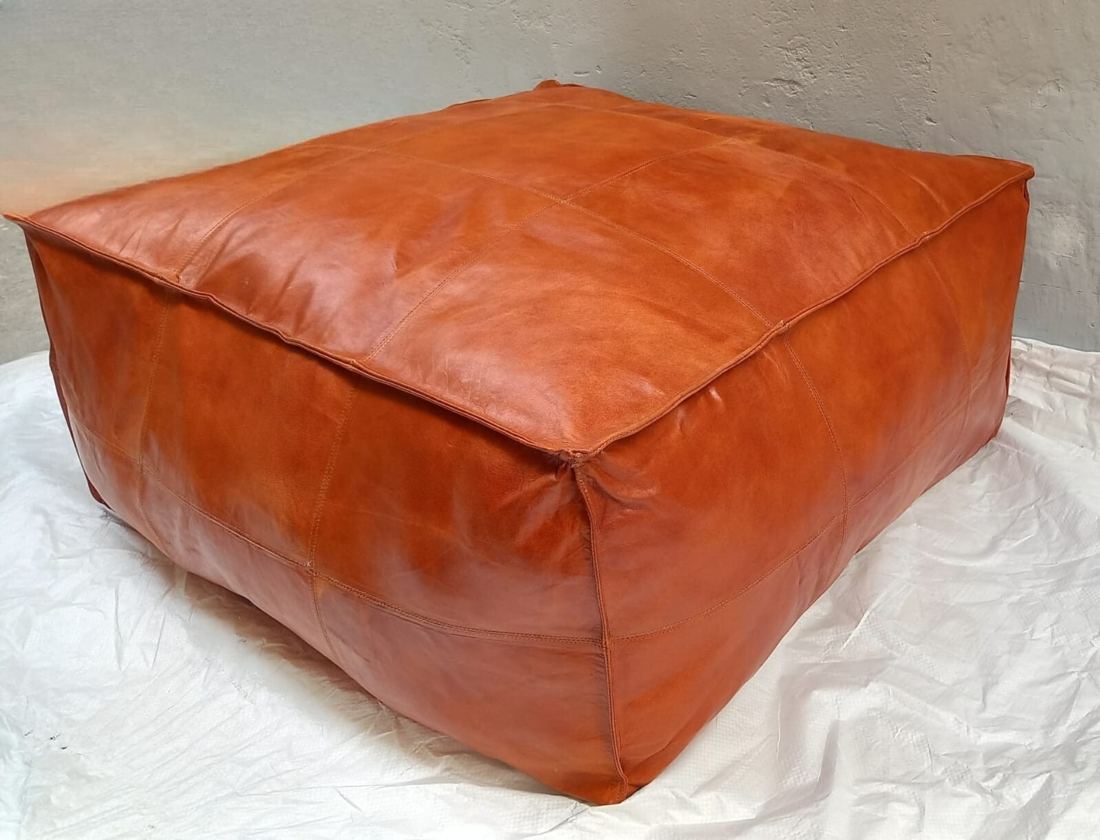 Natural Claasic Square Footstool Leather Handmade Boho Genuine Moroccan Pouffe