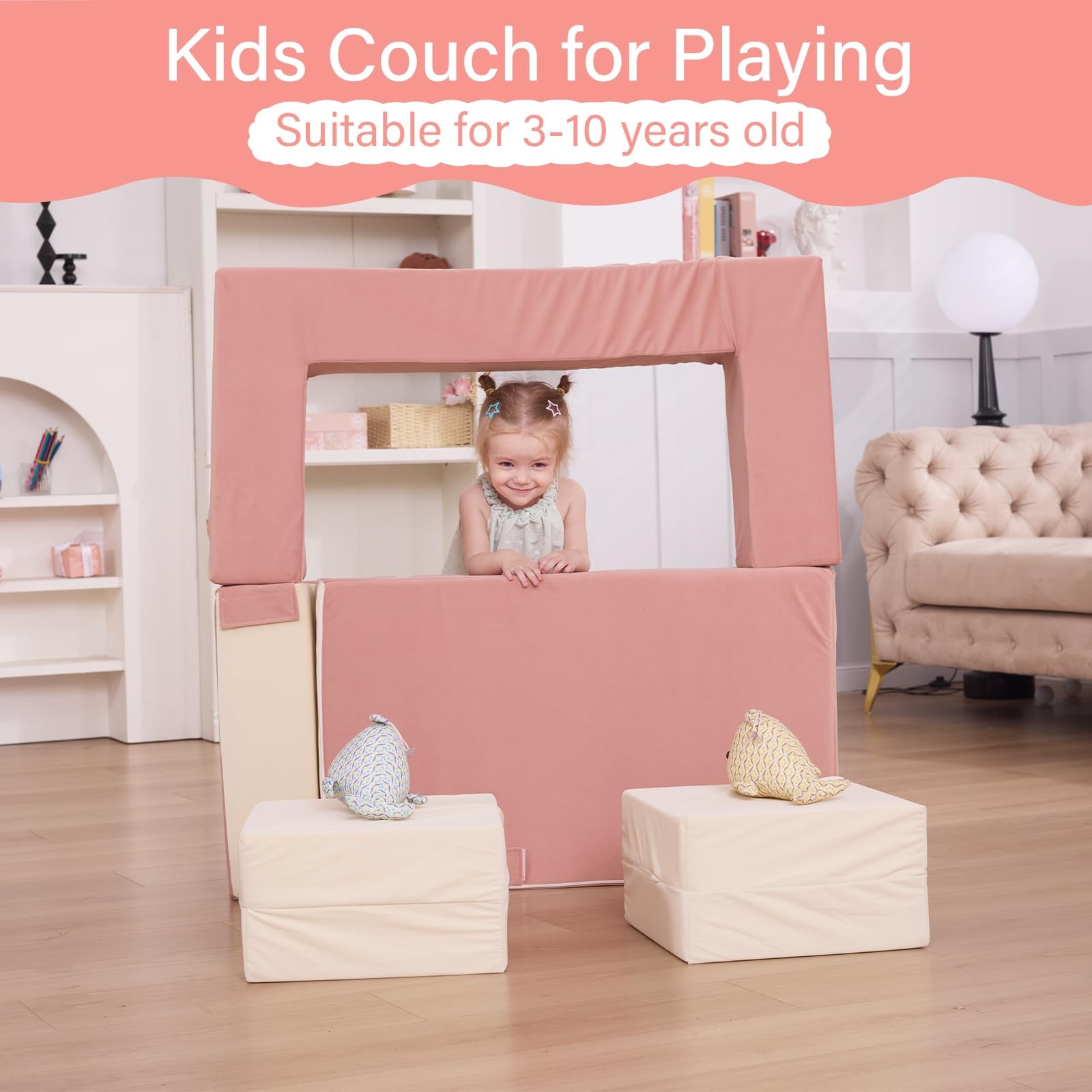 Kids Couch, Modular Toddler Couch, Kids Sofa with Ottomans, Foam Play Blocks,...
