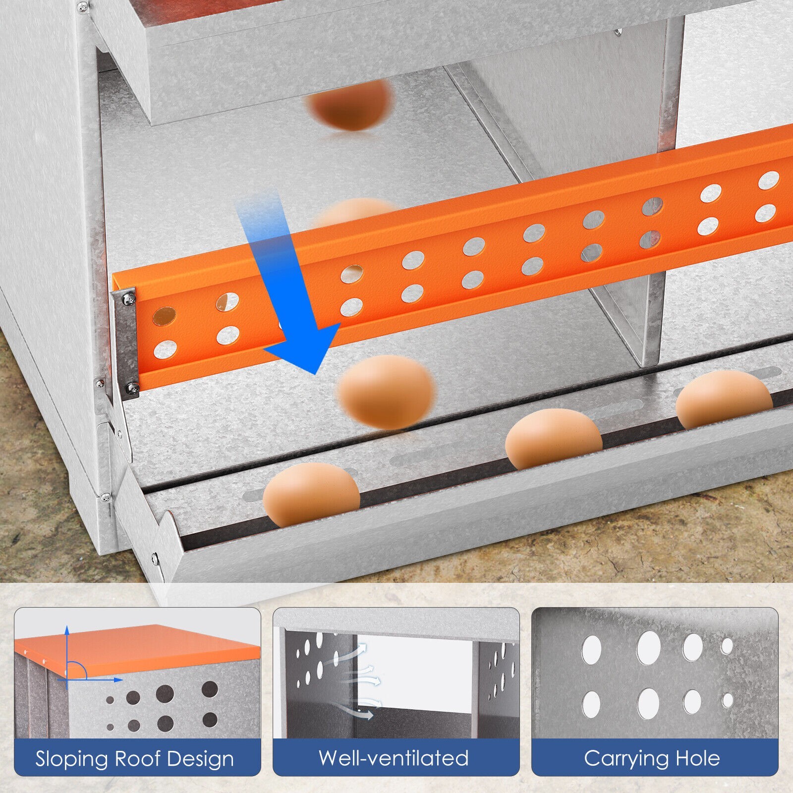 6 Hole Chicken Nesting Boxes Metal Egg Laying Brooding Box With Vent Hole Set