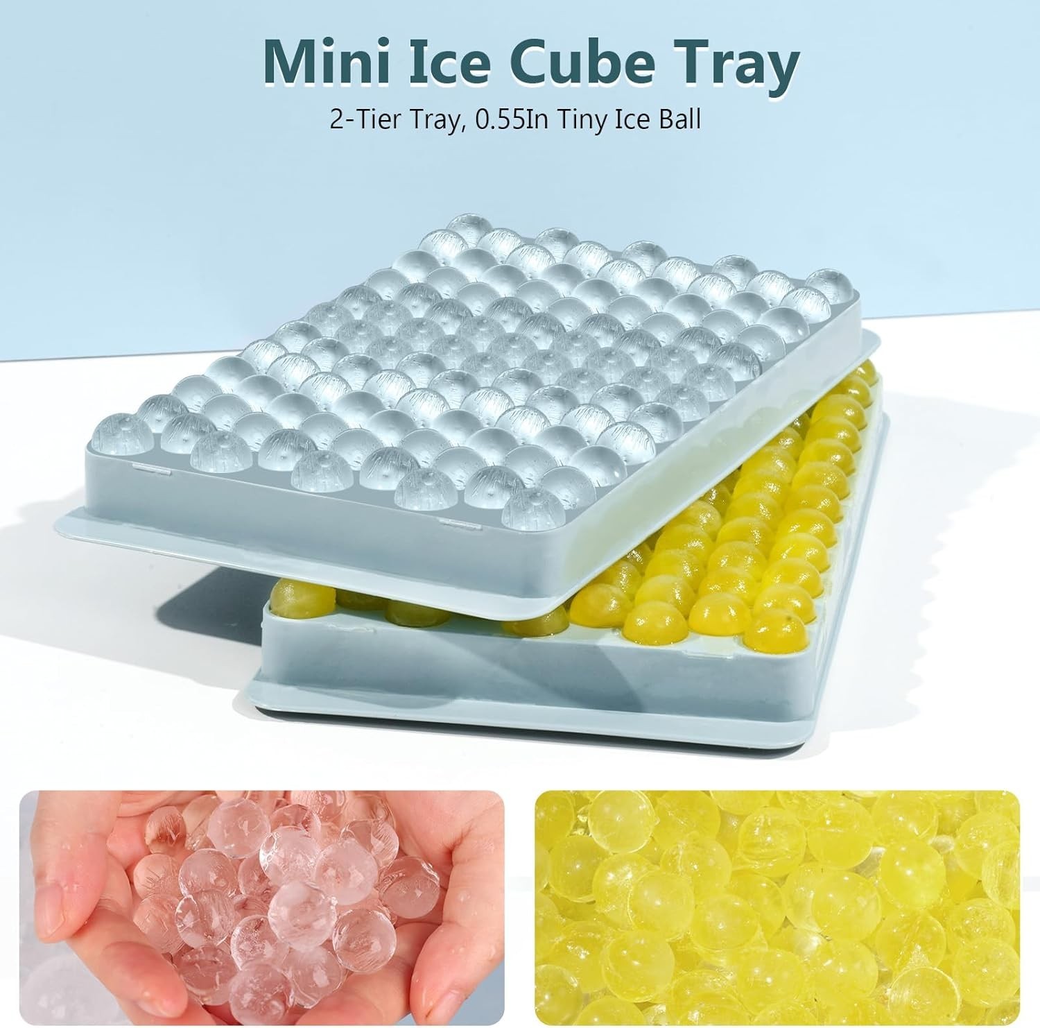 High-Quality Blue Mini Ice Cube Trays - 2 Pack, Effortless Twist Release, 0.55in