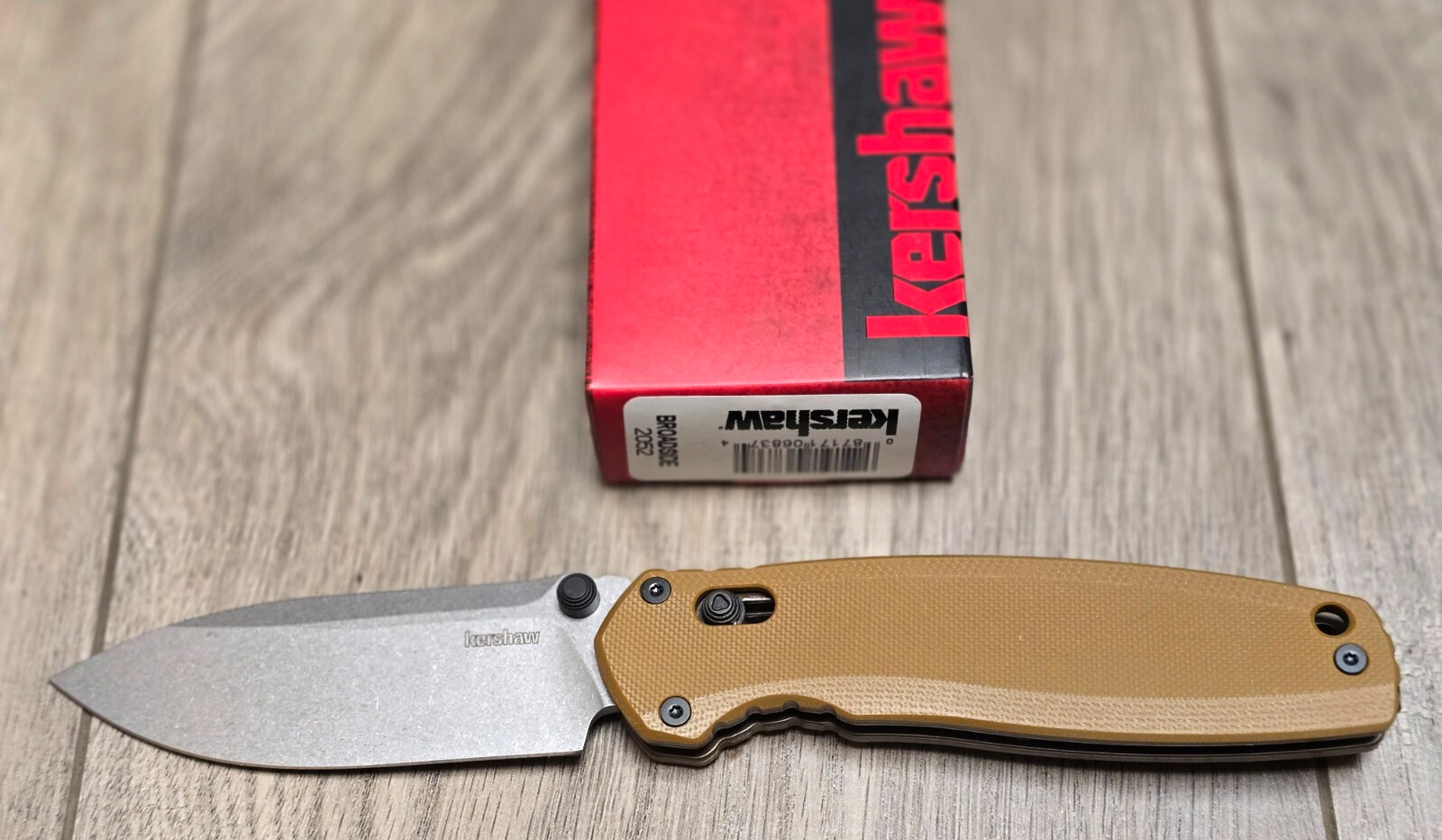 New! Kershaw Broadside Tan G10 Pocket Knife Clip Smooth KVT Ball Bearing #2052