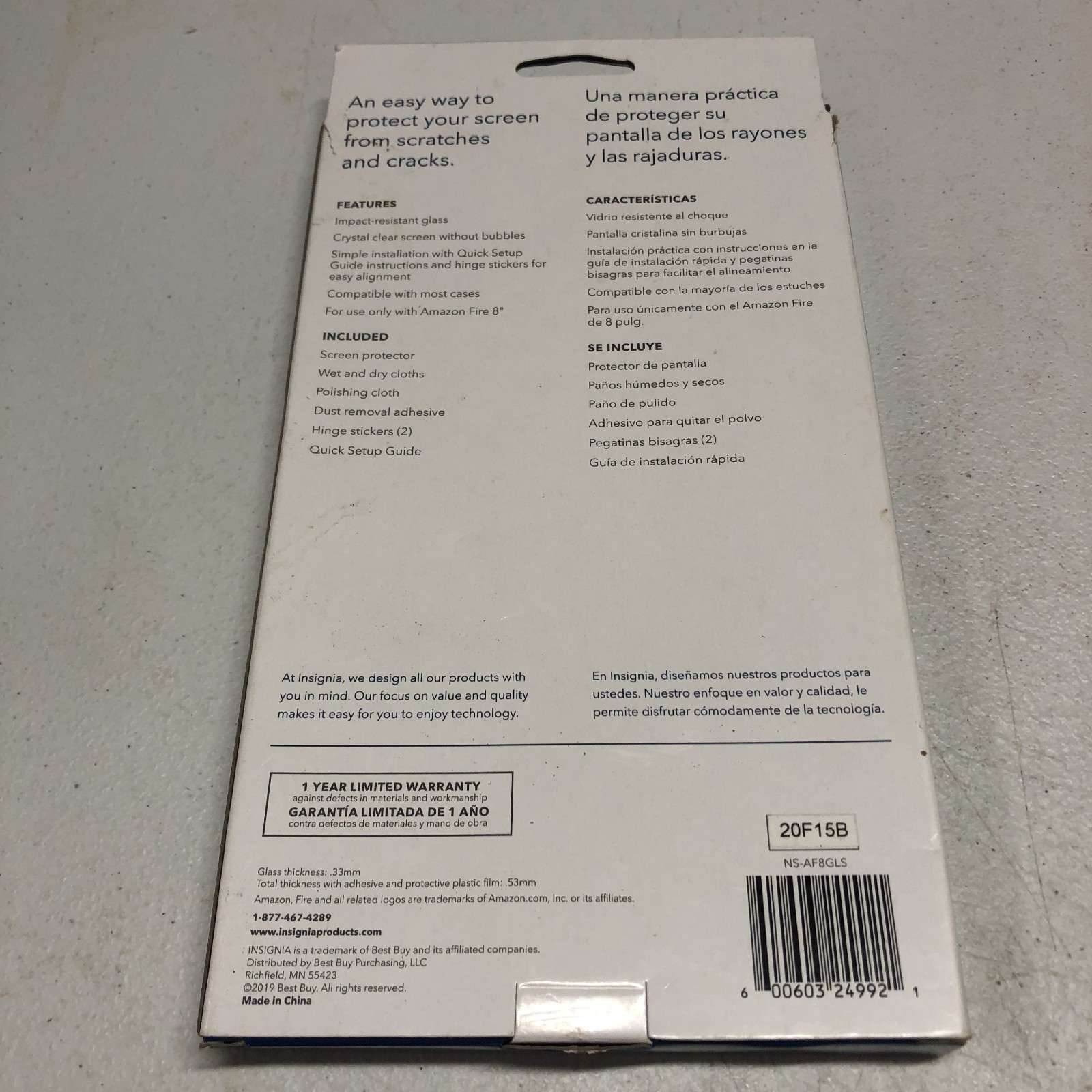 Amazon Fire HD 8" Tablet Glass Screen Protector by Insignia