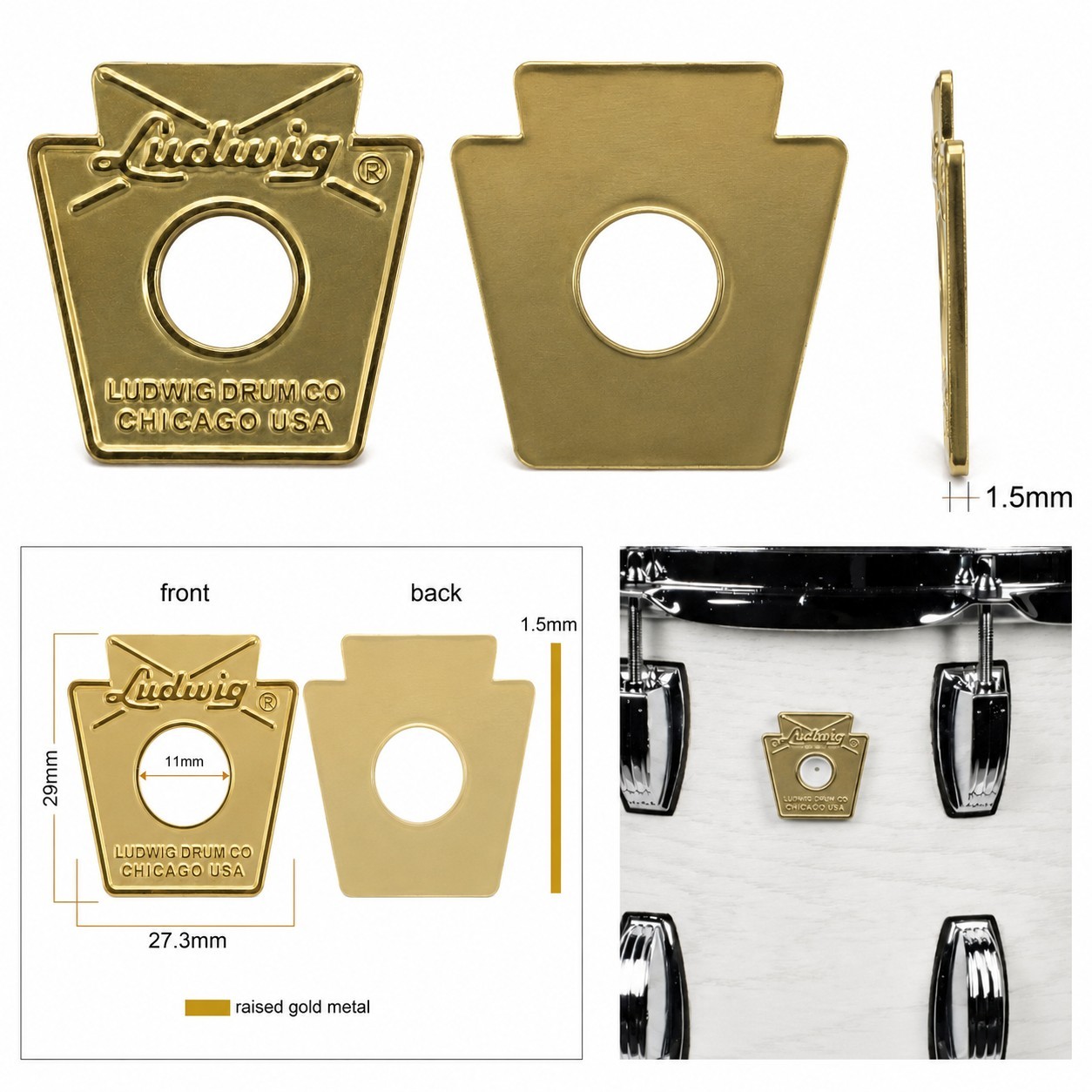 Ludwig Keystone Drum Badge & Brass Grommet Reproduction Vintage Drum Restoration