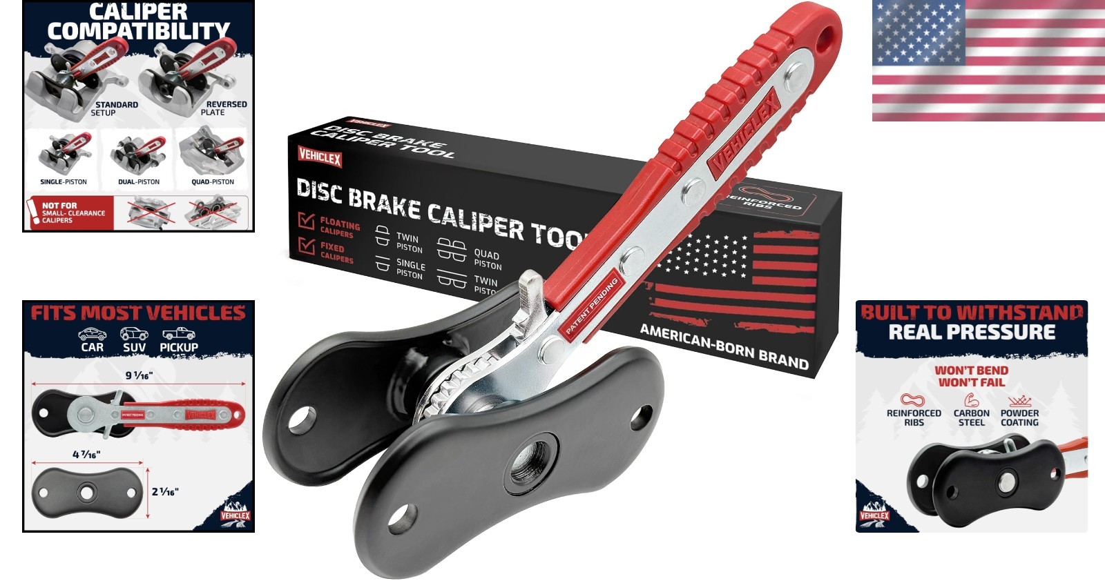 Heavy Duty Brake Caliper Compression Tool with Ratcheting Handle & Ribbed Plates