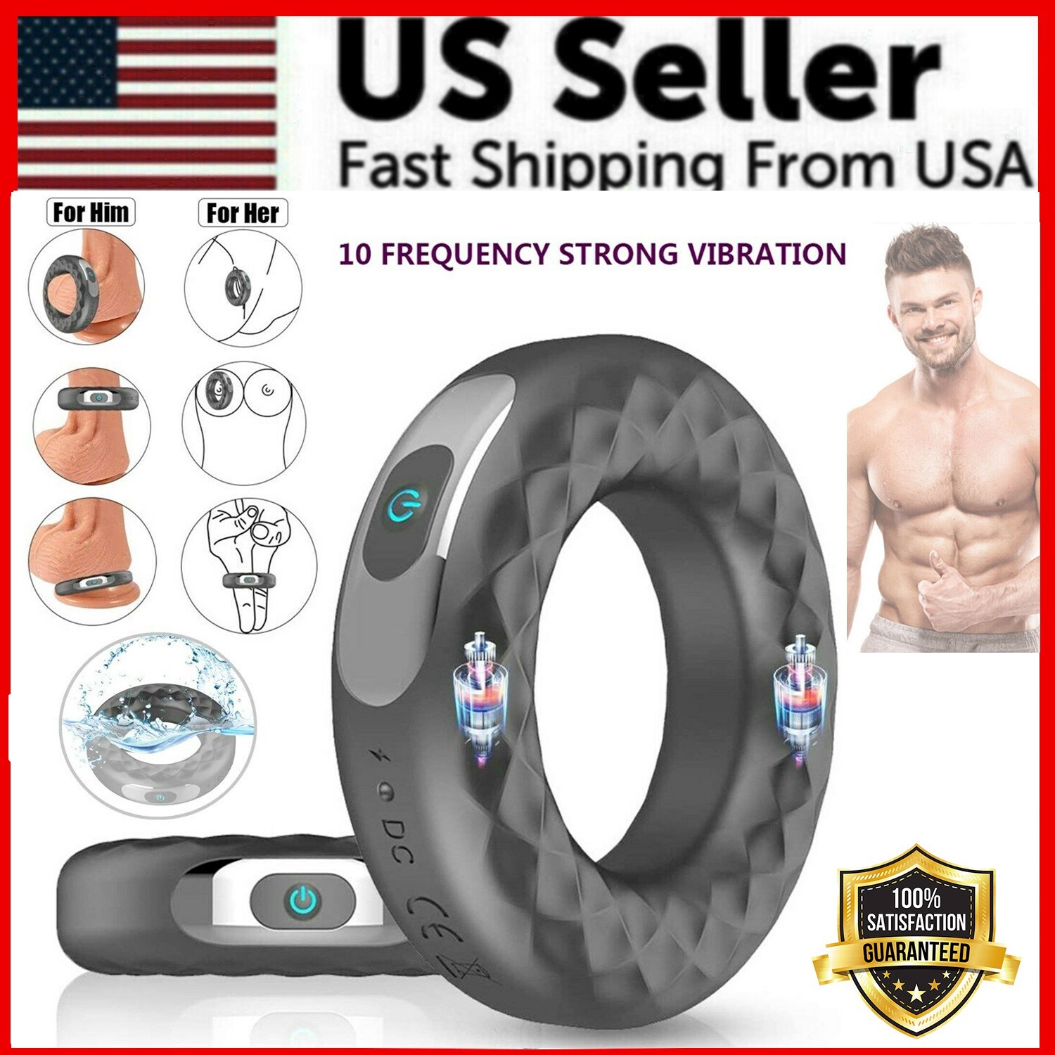 Men Penis Cock Ring Vibrator G-spot Dildo Massager Sex Toy For Women-Couples