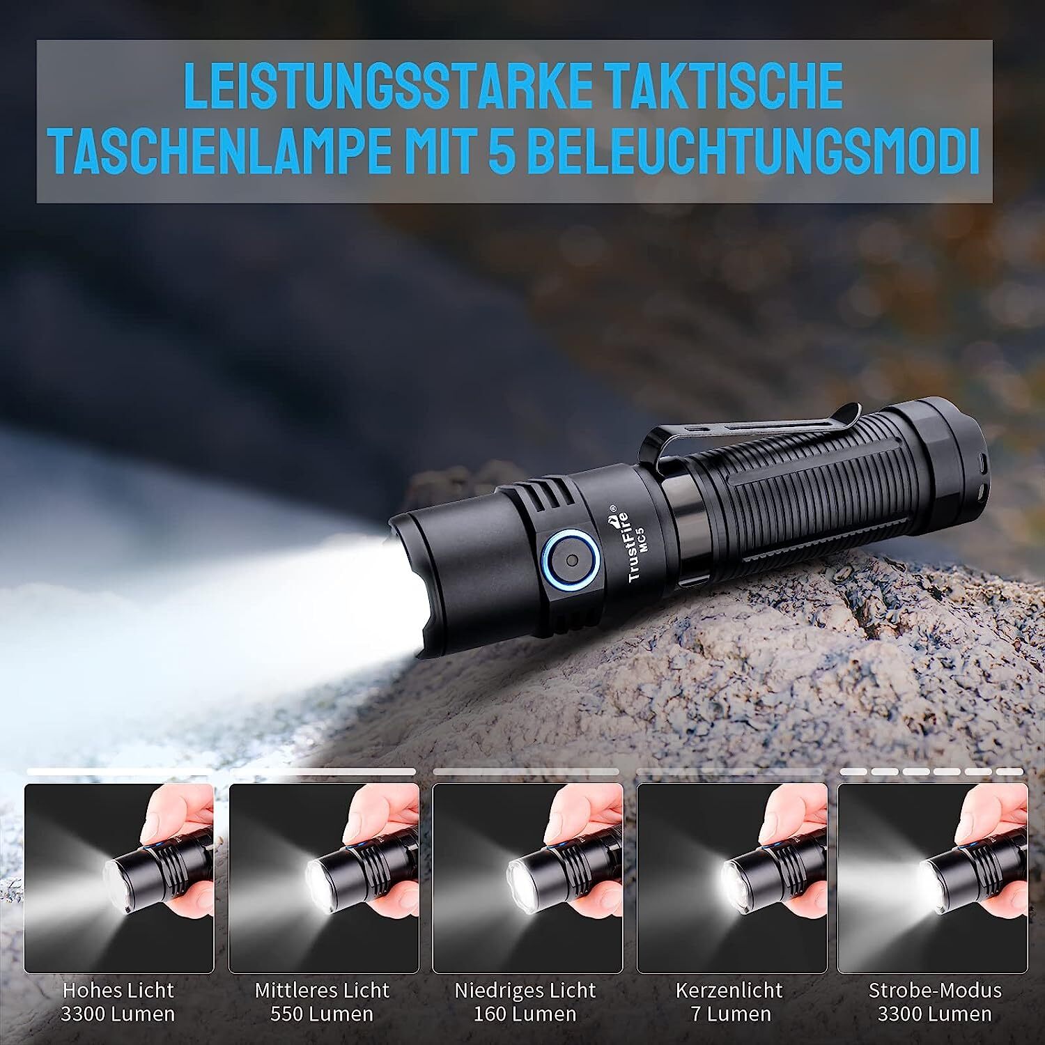 TrustFire 3300Lumen Rechargeable EDC Flashlight 5Mode Magnet Torch Waterproof X
