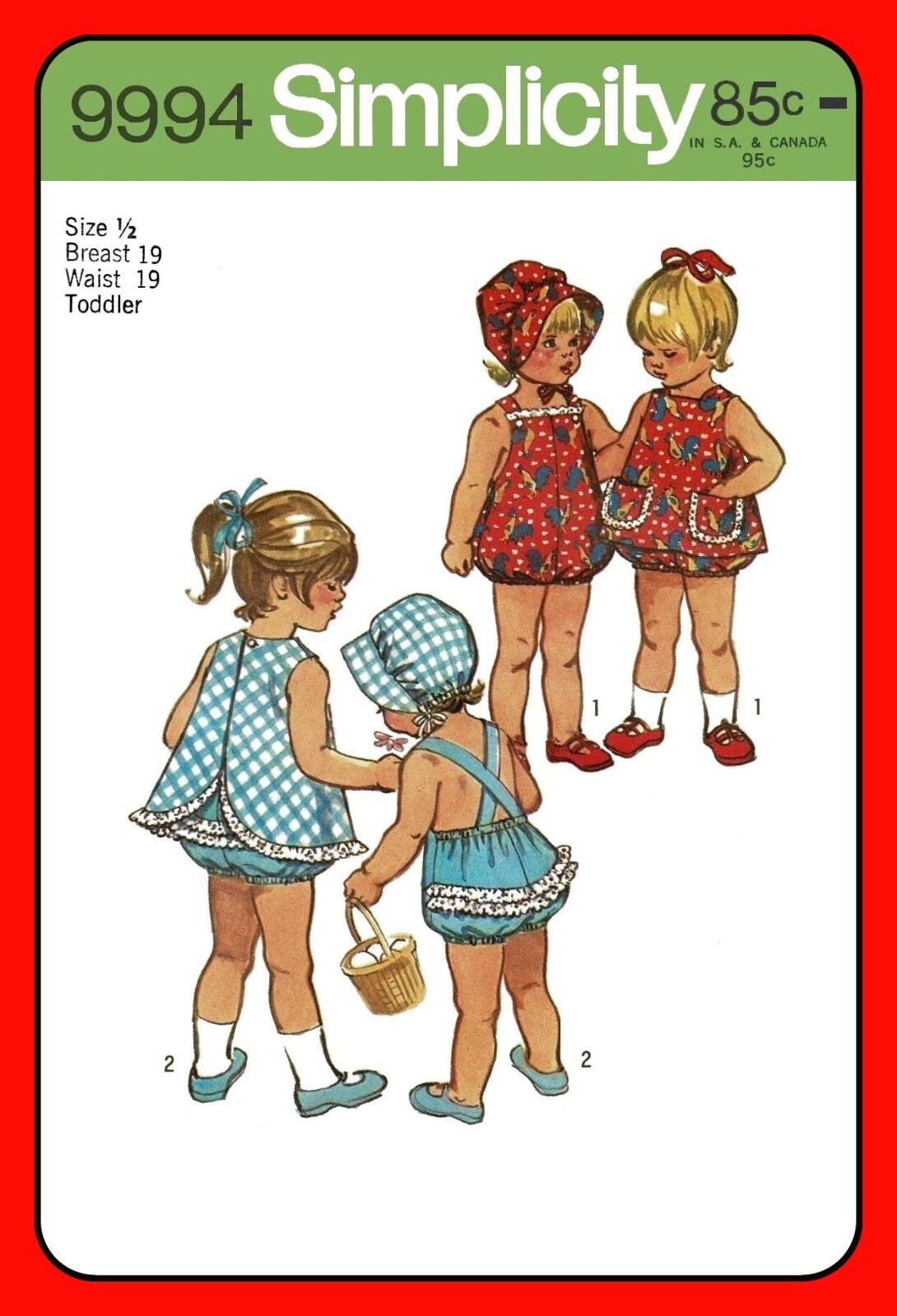 Girls PLAYSUIT Pattern Pinafore Baby BONNET Child Simplicity 9994 Vtg 1972