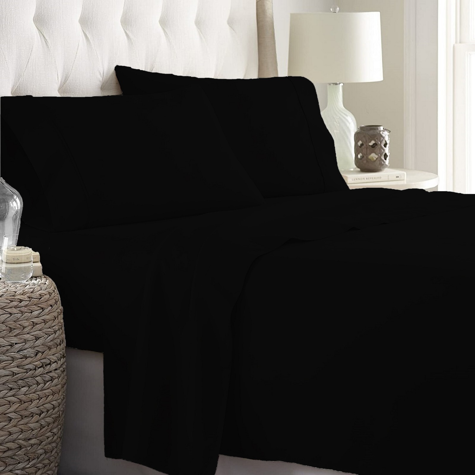 Luxury Black 6 Piece Sheet Set 1000 TC OR 1200 TC 100% Cotton US Sizes