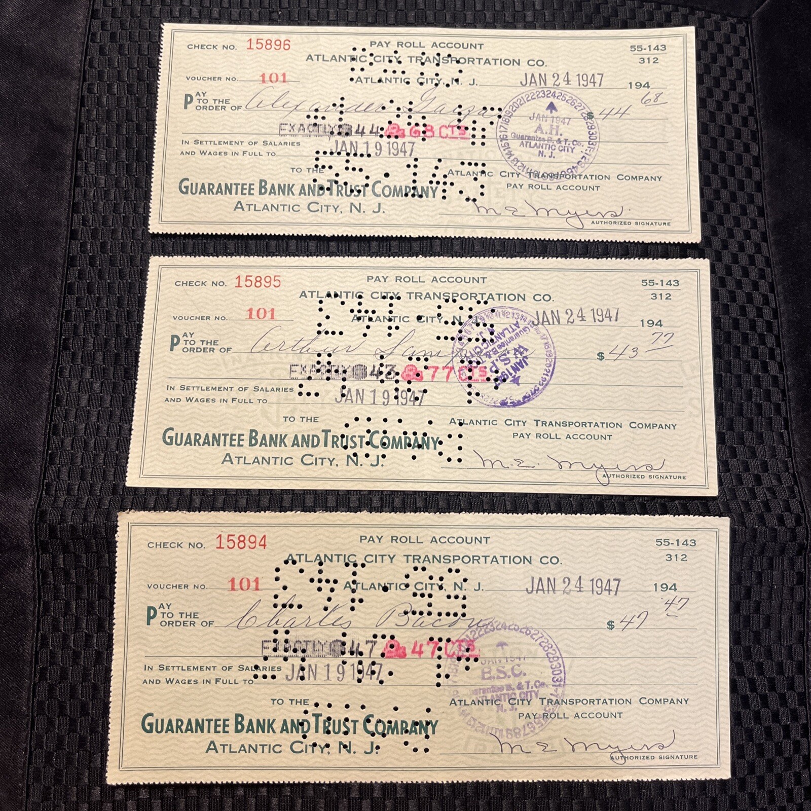 Rare NJ Atlantic City Transportation Pay Check Stub Postwar WW2 1947 Bank Trust