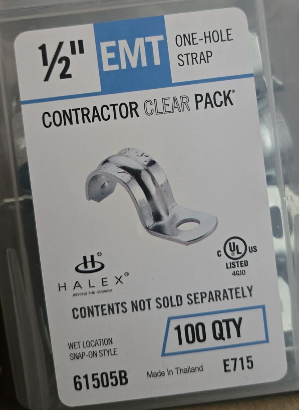 HALEX, 61505B, 0.5 in., One Hole, Electrical, Metallic Tubing Strap 100 Pack NEW