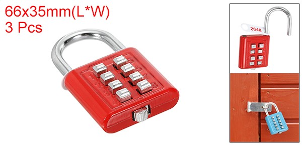 8 Digit Button Combination Padlock 3pack 4 Digit Locking Mechanism Lock Red