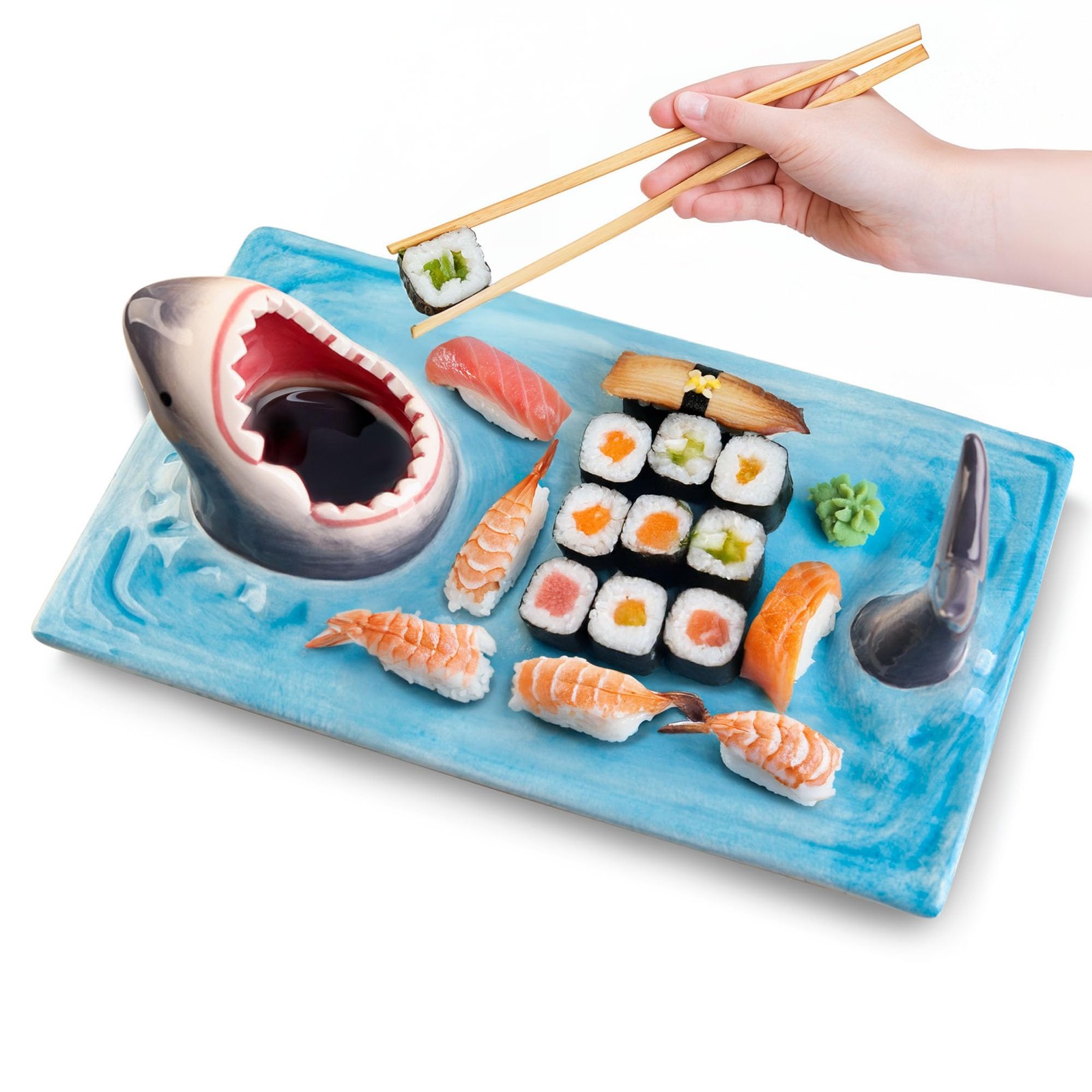Light Blue Ceramic Shark Plate, Shark Sushi Plates, Funny Handmade Kitchen Sa...