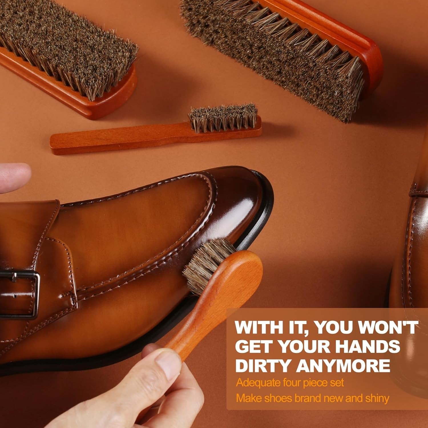 Professional Leather Shoe Brush Set - 4 Durable Brushes for Flawless Shine