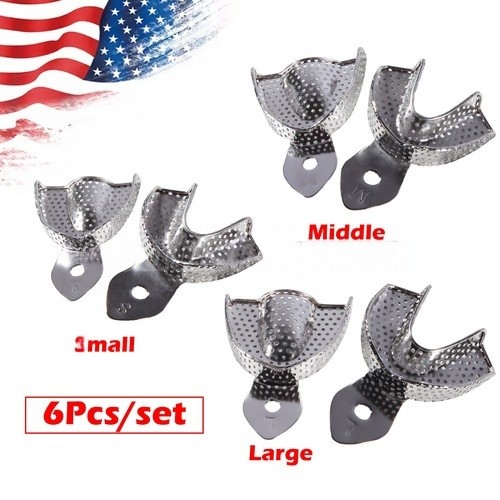 6 Pcs Perforated Metal Dental Impression Trays Set Edentulous Instruments CE