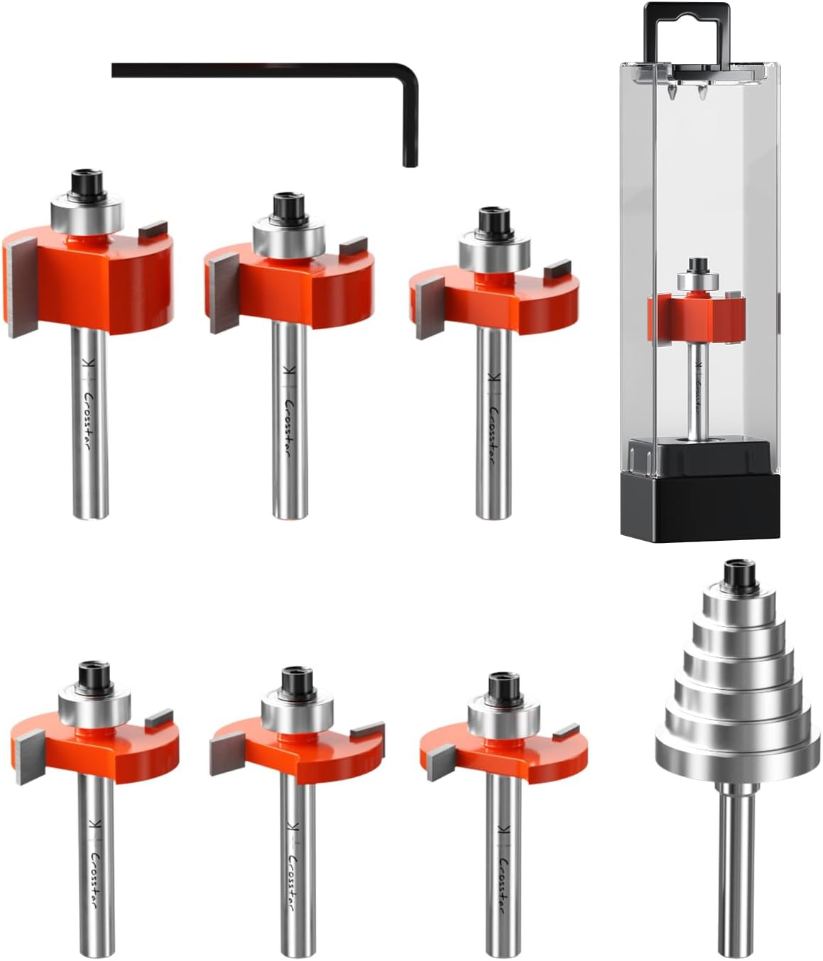 6Pcs Rabbeting Router Bit Set with 6 Bearings - 1/4" Shank Carbide Tipped Bits f