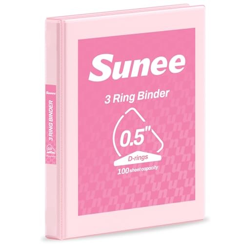 3 Ring Binder, 1/2 Inch D Ring, Clear View PVC-Free (Fit 0.5 Inch Pink 1 Pack