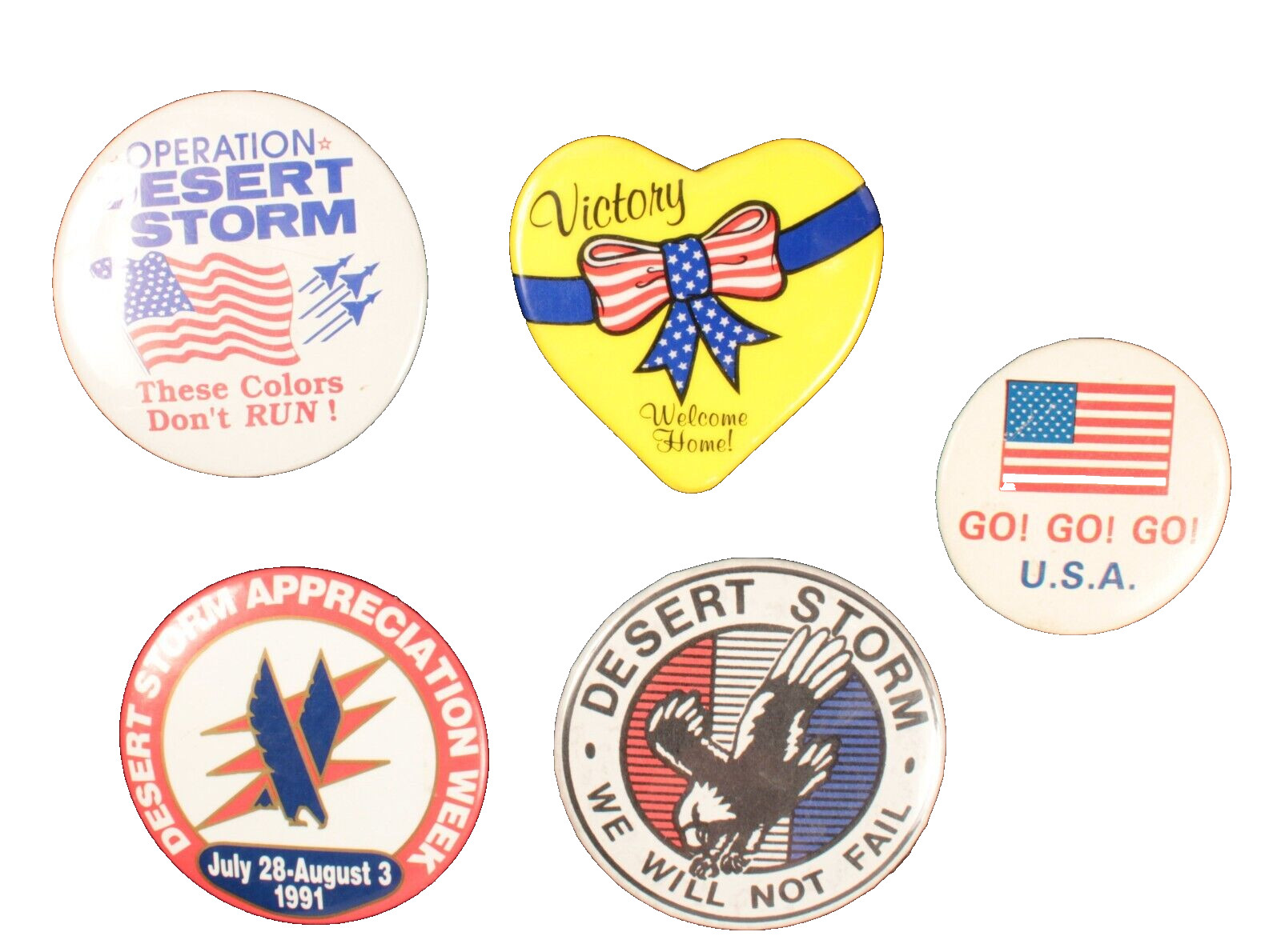 5 Pin Buttons 1991 Desert Storm Lot Very Good Condition