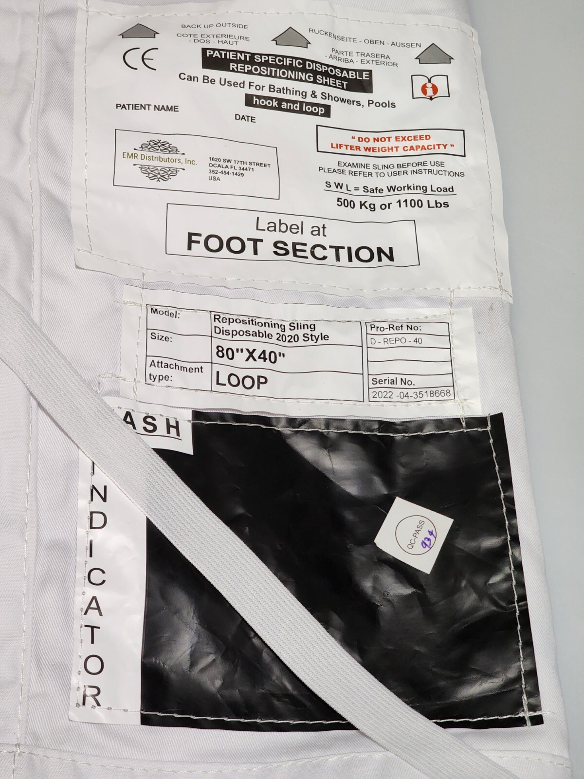 EMR Disposable Repositioning Sling 1100 Lbs Workload, New Opened
