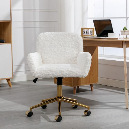 Office chair Artificial rabbit hair home office chair with gold metal base