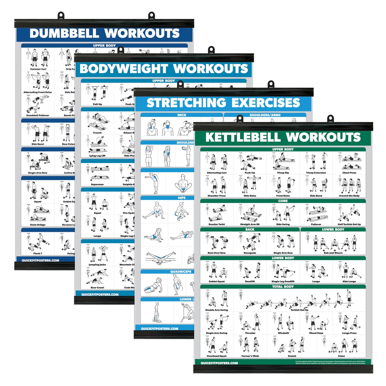 Palace Learning 4 Pack - Dumbbell Workouts + 18” x 24”, WITH PLASTIC FRAME