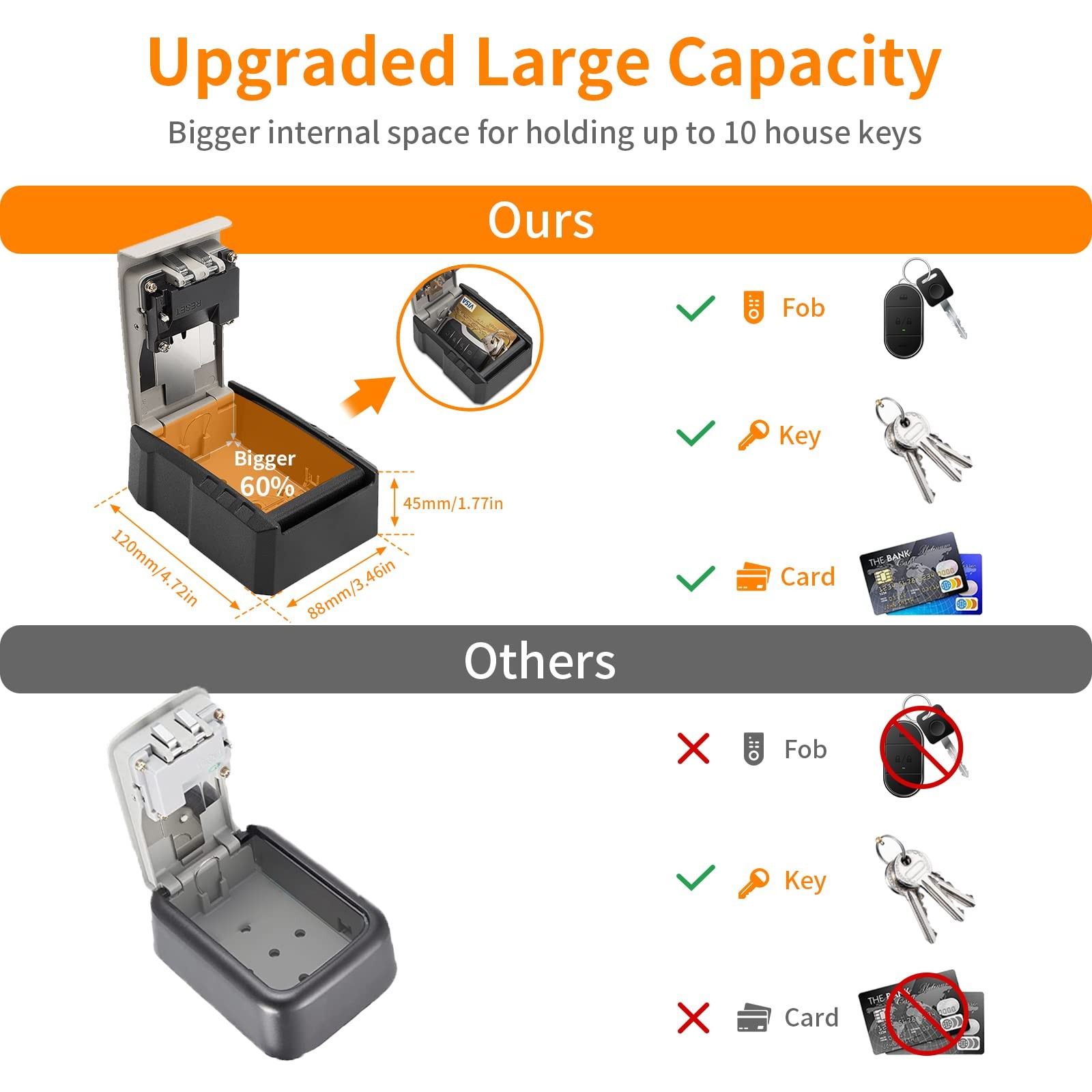 UPGRADE Extra Large Capacity Key Lock Box, Weatherproof Wall Mount Grey