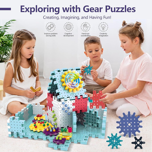 Gear Toys Interlocking Building Blocks, 150 Piece Educational Engineering...