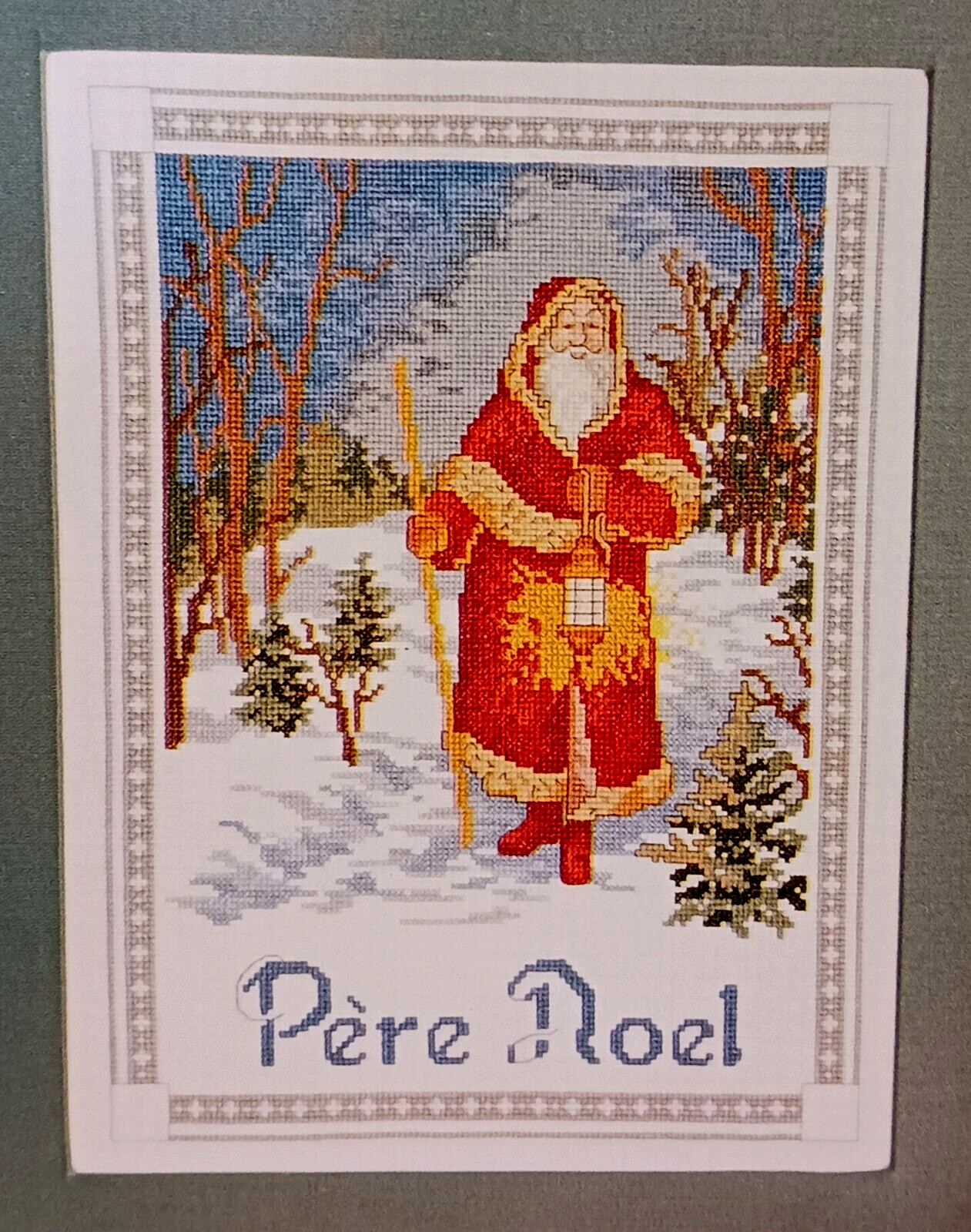 Cross Stitch Pattern Christmas PERE NOEL Santa Winter Theme Snow Trees Lantern