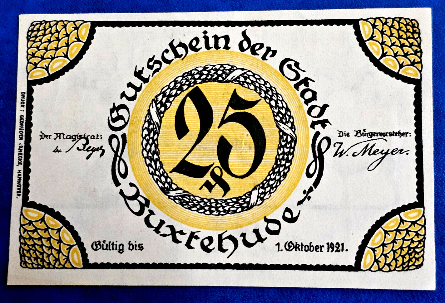 BUXTEHUDE NOTGELD 25 PFENNIG 1921 EMERGENCY MONEY GERMANY BANKNOTE (32554)