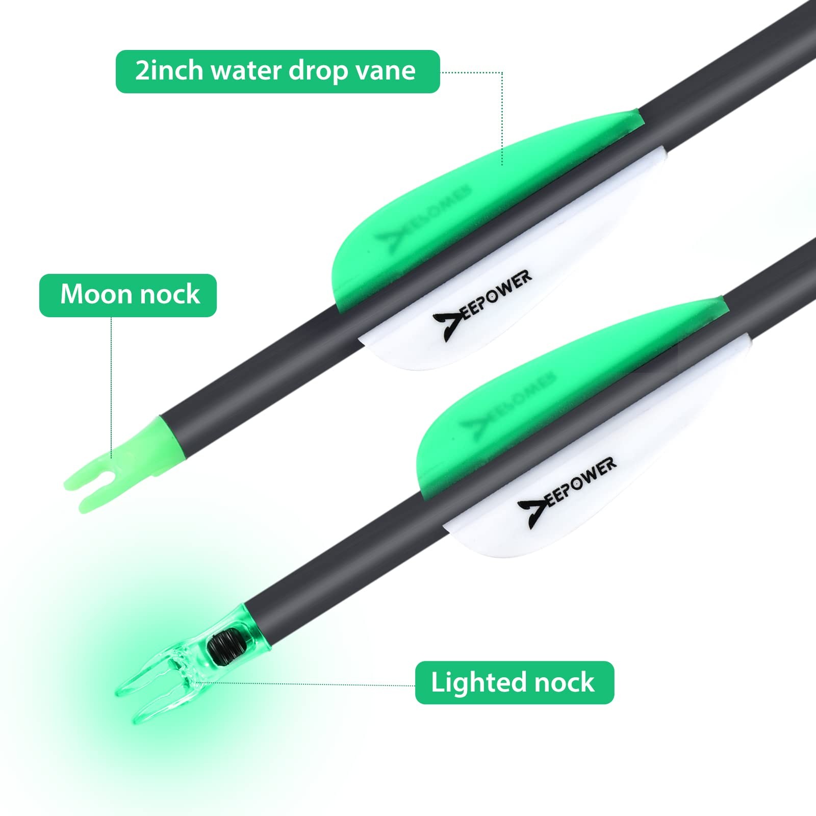 DEEPOWER 31 inch 100% Carbon Arrows with Fixed Blade Broadhead and black