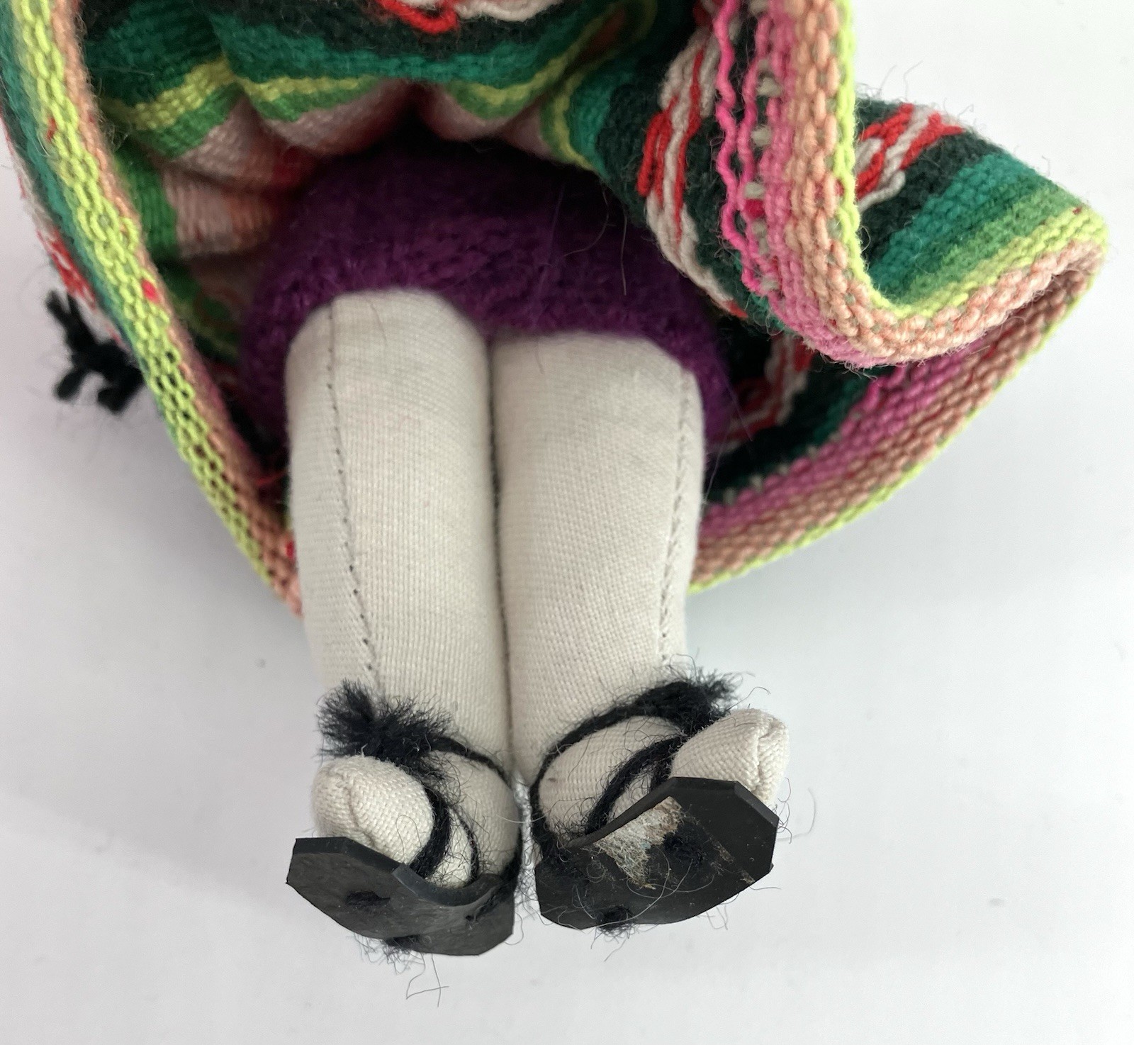 Vintage Embroidered Peruvian Folk Art Doll Handmade w/ 2 Babies 6” Cloth & Yarn