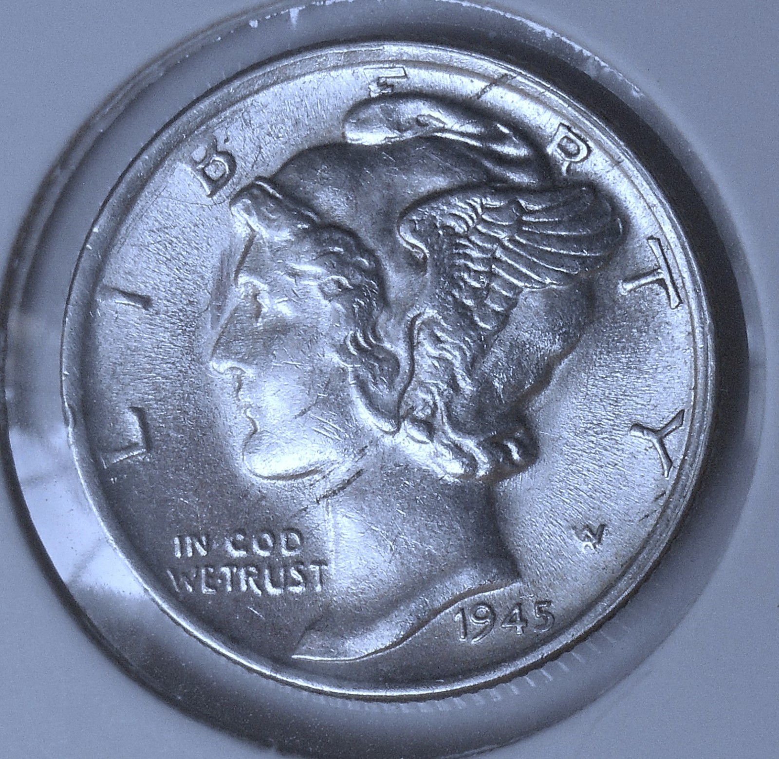 1945-s . Trumpet-s . Mercury Dime . Choice BU . Brilliant Unc.
